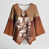 Geronimo Native American Kimono Sleeve Blouse Rifle and Desert Landscape Native American Warrior - Wonder Print Shop