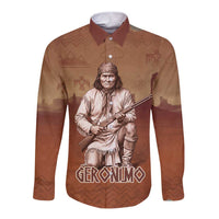 Geronimo Native American Long Sleeve Button Shirt Rifle and Desert Landscape Native American Warrior - Wonder Print Shop