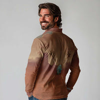 Geronimo Native American Long Sleeve Polo Shirt Rifle and Desert Landscape Native American Warrior - Wonder Print Shop