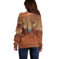 Geronimo Native American Off Shoulder Sweater Rifle and Desert Landscape Native American Warrior - Wonder Print Shop