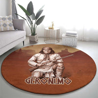 Geronimo Native American Round Carpet Rifle and Desert Landscape Native American Warrior - Wonder Print Shop