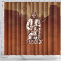 Geronimo Native American Shower Curtain Rifle and Desert Landscape Native American Warrior - Wonder Print Shop