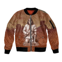Geronimo Native American Sleeve Zip Bomber Jacket Rifle and Desert Landscape Native American Warrior - Wonder Print Shop