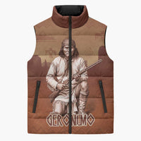 Geronimo Native American Sleeveless Puffer Jacket Rifle and Desert Landscape Native American Warrior - Wonder Print Shop