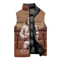 Geronimo Native American Sleeveless Puffer Jacket Rifle and Desert Landscape Native American Warrior - Wonder Print Shop