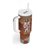 Geronimo Native American Tumbler With Handle Rifle and Desert Landscape Native American Warrior - Wonder Print Shop