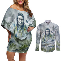 Chief Joseph Native American Couples Matching Off Shoulder Short Dress and Long Sleeve Button Shirt Tribal Heart Symbol Inspirational Quote Will Fight No More Forever - Wonder Print Shop