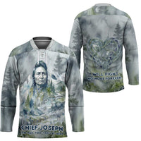 Chief Joseph Native American Hockey Jersey Tribal Heart Symbol Inspirational Quote Will Fight No More Forever - Wonder Print Shop