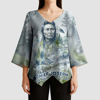 Chief Joseph Native American Kimono Sleeve Blouse Tribal Heart Symbol Inspirational Quote Will Fight No More Forever - Wonder Print Shop