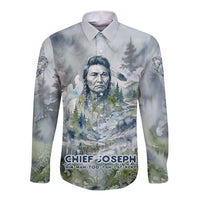 Chief Joseph Native American Long Sleeve Button Shirt Tribal Heart Symbol Inspirational Quote Will Fight No More Forever - Wonder Print Shop