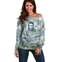 Chief Joseph Native American Off Shoulder Sweater Tribal Heart Symbol Inspirational Quote Will Fight No More Forever - Wonder Print Shop