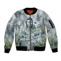Chief Joseph Native American Sleeve Zip Bomber Jacket Tribal Heart Symbol Inspirational Quote Will Fight No More Forever - Wonder Print Shop