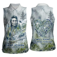 Chief Joseph Native American Women Sleeveless Polo Shirt Tribal Heart Symbol Inspirational Quote Will Fight No More Forever - Wonder Print Shop