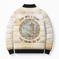 Sacagawea Native American Bomber Puffer Jacket River Journey Scene Inspirational Quote Lead with Your Heart - Wonder Print Shop