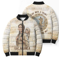 Sacagawea Native American Bomber Puffer Jacket River Journey Scene Inspirational Quote Lead with Your Heart - Wonder Print Shop