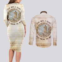 Sacagawea Native American Couples Matching Long Sleeve Bodycon Dress and Long Sleeve Button Shirt River Journey Scene Inspirational Quote Lead with Your Heart - Wonder Print Shop
