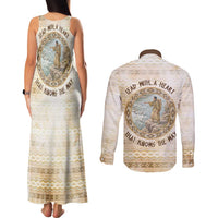 Sacagawea Native American Couples Matching Tank Maxi Dress and Long Sleeve Button Shirt River Journey Scene Inspirational Quote Lead with Your Heart - Wonder Print Shop