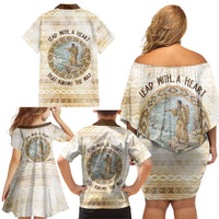 Sacagawea Native American Family Matching Off Shoulder Short Dress and Hawaiian Shirt River Journey Scene Inspirational Quote Lead with Your Heart - Wonder Print Shop