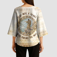 Sacagawea Native American Kimono Sleeve Blouse River Journey Scene Inspirational Quote Lead with Your Heart - Wonder Print Shop
