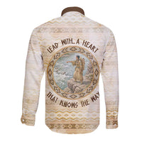 Sacagawea Native American Long Sleeve Button Shirt River Journey Scene Inspirational Quote Lead with Your Heart - Wonder Print Shop