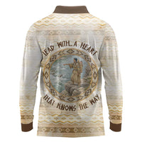 Sacagawea Native American Long Sleeve Polo Shirt River Journey Scene Inspirational Quote Lead with Your Heart - Wonder Print Shop