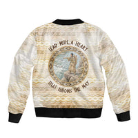 Sacagawea Native American Sleeve Zip Bomber Jacket River Journey Scene Inspirational Quote Lead with Your Heart - Wonder Print Shop