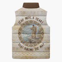 Sacagawea Native American Sleeveless Puffer Jacket River Journey Scene Inspirational Quote Lead with Your Heart - Wonder Print Shop