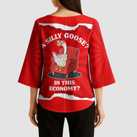 Silly Goose Kimono Sleeve Blouse with Newspaper and Armchair Pattern