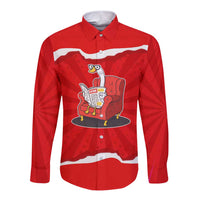 Silly Goose Long Sleeve Button Shirt with Newspaper and Armchair Pattern