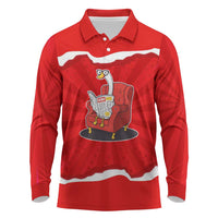 Silly Goose Long Sleeve Polo Shirt with Newspaper and Armchair Pattern
