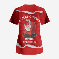 Silly Goose Scrub Top with Newspaper and Armchair Pattern