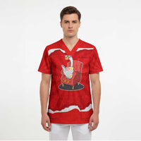 Silly Goose Scrub Top with Newspaper and Armchair Pattern