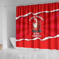 Silly Goose Shower Curtain with Newspaper and Armchair Pattern