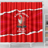 Silly Goose Shower Curtain with Newspaper and Armchair Pattern