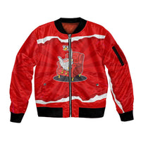 Silly Goose Sleeve Zip Bomber Jacket with Newspaper and Armchair Pattern