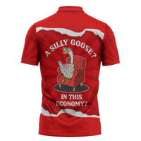 Silly Goose Zipper Polo Shirt with Newspaper and Armchair Pattern