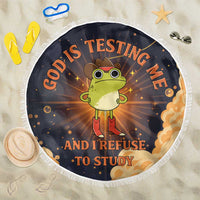 Grumpy Frog Beach Blanket with Refuse to Study Quote and Starburst Pattern