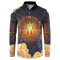 Grumpy Frog Button Sweatshirt with Refuse to Study Quote and Starburst Pattern