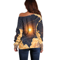 Grumpy Frog Off Shoulder Sweater with Refuse to Study Quote and Starburst Pattern