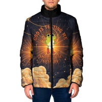 Grumpy Frog Padded Jacket with Refuse to Study Quote and Starburst Pattern