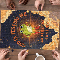 Grumpy Frog Puzzle with Refuse to Study Quote and Starburst Pattern