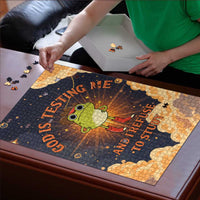 Grumpy Frog Puzzle with Refuse to Study Quote and Starburst Pattern