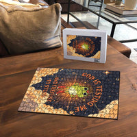 Grumpy Frog Puzzle with Refuse to Study Quote and Starburst Pattern