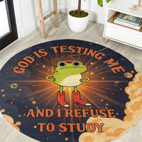 Grumpy Frog Round Carpet with Refuse to Study Quote and Starburst Pattern