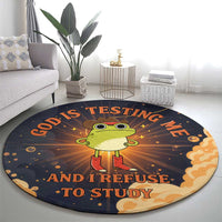 Grumpy Frog Round Carpet with Refuse to Study Quote and Starburst Pattern