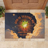 Grumpy Frog Rubber Doormat with Refuse to Study Quote and Starburst Pattern