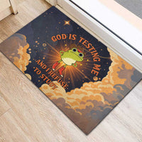 Grumpy Frog Rubber Doormat with Refuse to Study Quote and Starburst Pattern
