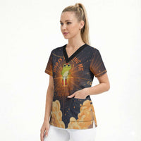 Grumpy Frog Scrub Top with Refuse to Study Quote and Starburst Pattern