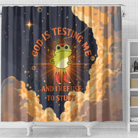 Grumpy Frog Shower Curtain with Refuse to Study Quote and Starburst Pattern