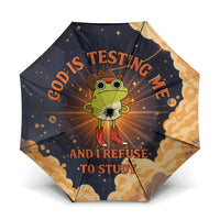 Grumpy Frog Umbrella with Refuse to Study Quote and Starburst Pattern